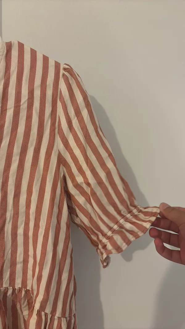 Madewell Blouse Pink Striped White Ruffle Bottom Medium - Image 4