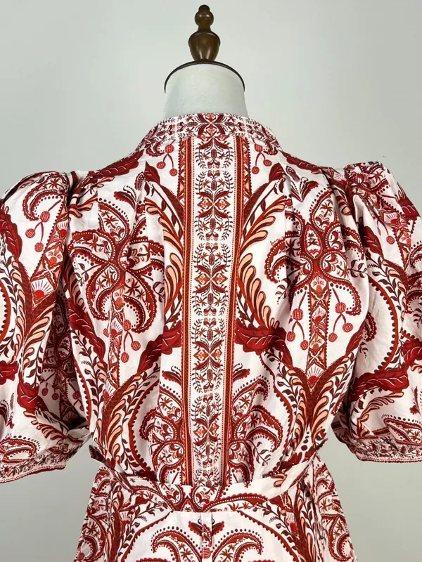 NWOT Farm Rio Tropical Cameo Belted Romper Size S 100% Cotton Puff Sleeves - Image 6