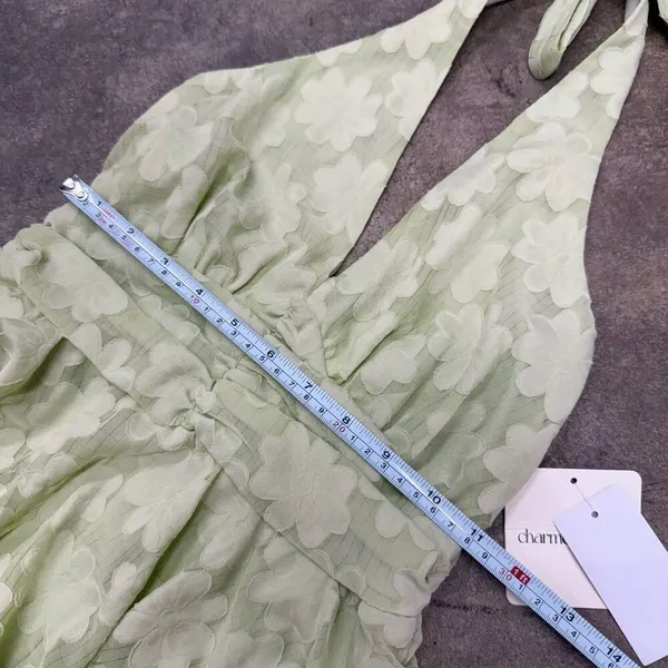 Charmed Hearts green jacquard floral halter romper - Image 3