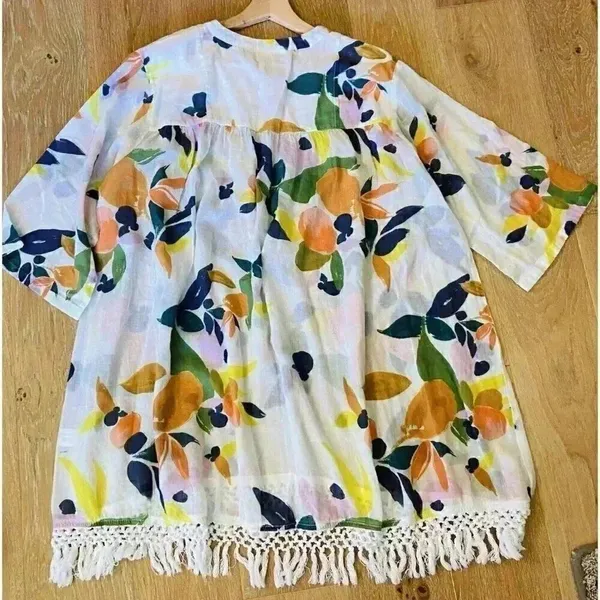 Roller Rabbit Tunic Top Serafina Fruit Print Cotton Gauze Fringe XL‎ Swim Resort - Image 3