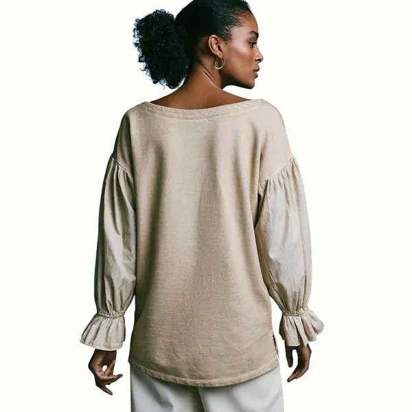 ANTHROPOLOGIE PILCRO Women’s Mixed Media Tan Pullover Puff Sleeve Top - Image 4