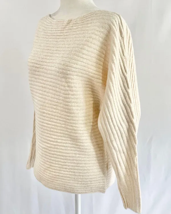 New Lush Lurex Ribbed Boat Neck Sweater Off The Shoulder Long Sleeve Cream Gold - Image 7