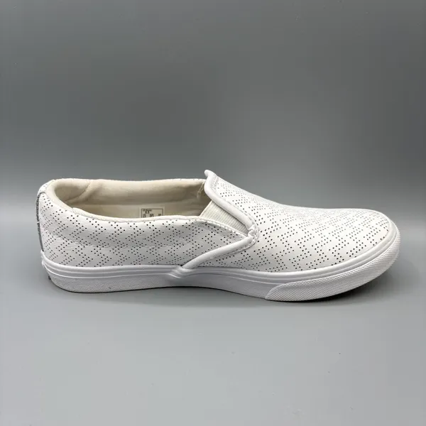 Vans Perforated Leather Shoe Women Size 6.5 White Chevron Asher Slip on Sneakers - Image 5