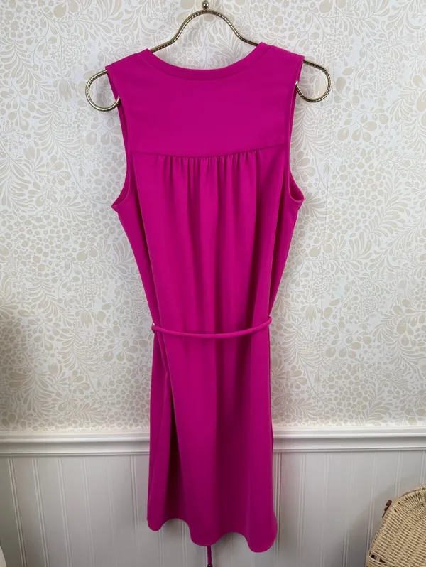 Amanda Uprichard Bright Pink Sleeveless V-Neck Tie Shift Dress - Size - Small - Image 3