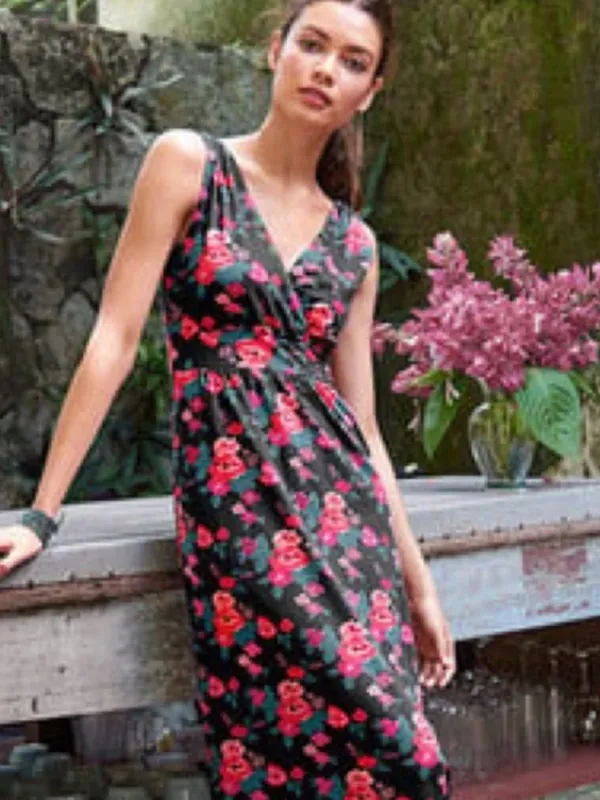 Garnet Hill Floral Maxi Dress Womens 16‎ Black Sleeveless V-Neck Jersey NWOT - Image 8