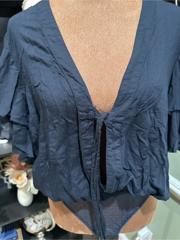 Free People Intimately “Call Me Later” Black Flutter‑Sleeve Bodysuit – Size Smal - Image 5