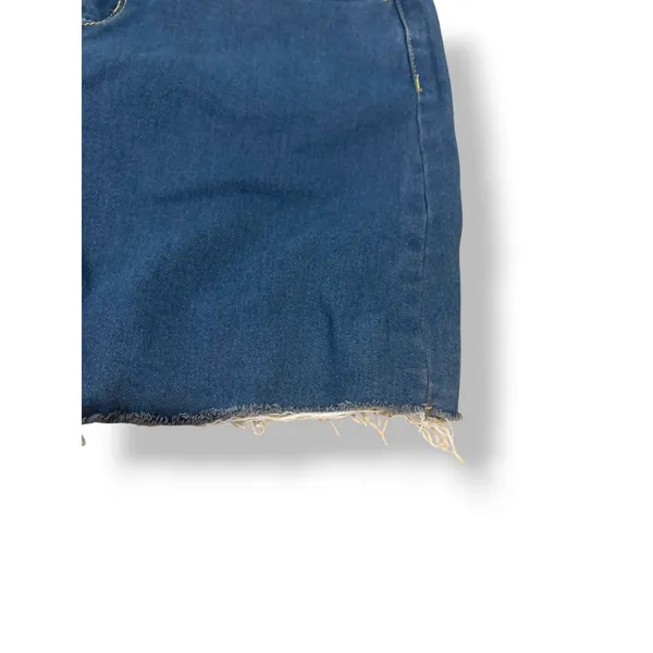 Denim BLVD Dark Wash Stretch Denim Mini Skirt Frayed Hem Y2K Size Large - Image 5