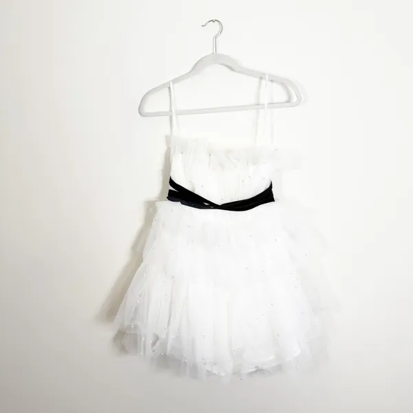 NWT Anthropologie Maeve Tiered Strapless Tulle Pearl Belted Mini Dress White 8 - Image 6
