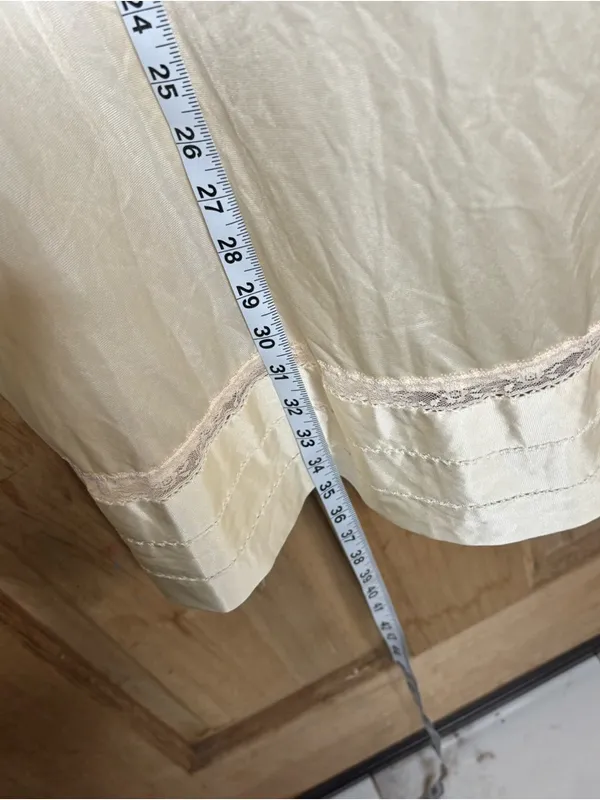 Women's Cream Satin Slip Dress with Lace Trim S/M - Image 5