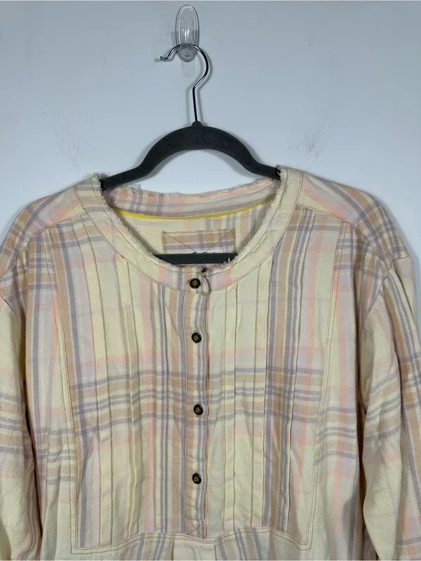Free People We The Free Dunes Pintuck‎ Flannel Tunic Pastel Plaid XS - Image 5