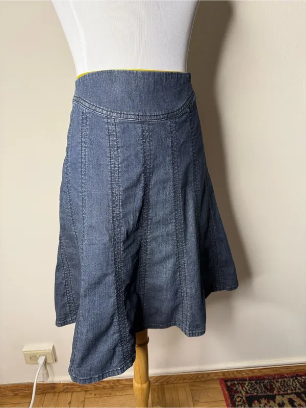 Idra Anthropologie Dark Denim Paneled A-Line Skirt - Image 2