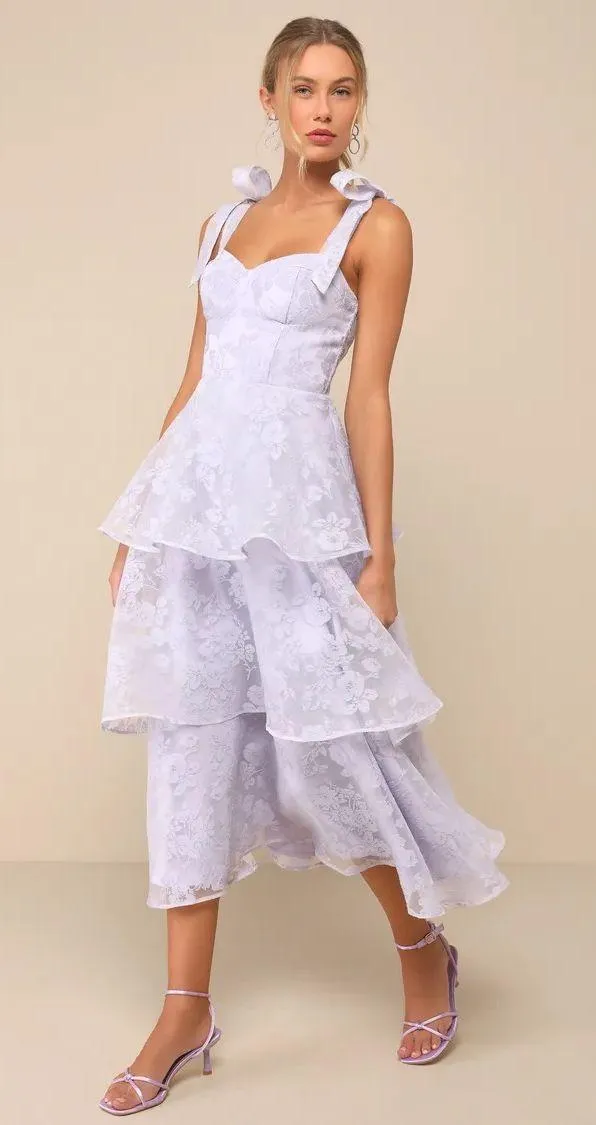 LULUS Glamorous Sweetie Lavender Burnout Tie-Strap Bustier Midi Dress - Image 3
