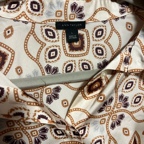 Ann Taylor Cream and Brown Notched Collar Button Down Shirt - Image 2