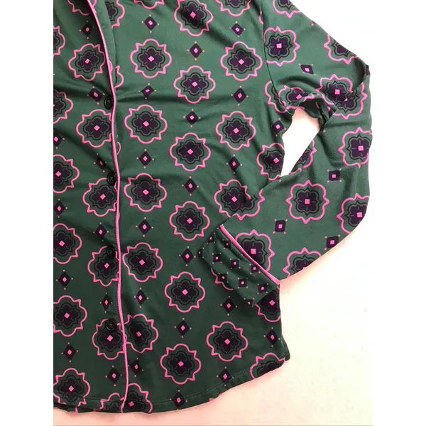 Room Service Pajama Set Women Small Green Pink Geometric Long Sleeve‎ - Image 4