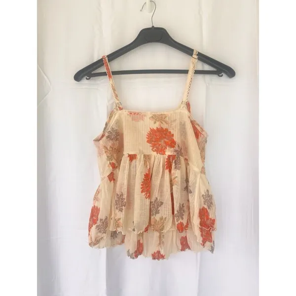 Free People Melbourne Ruffle Ribbed Tank Frilly Floral Tiered Fairy Size Medium - Image 6