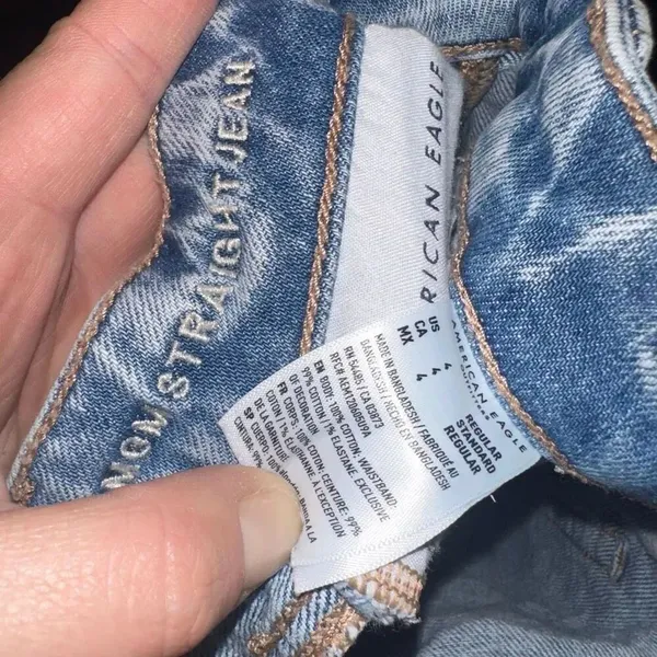 American Eagle light wash destroyed relaxed mom jeans - Image 2