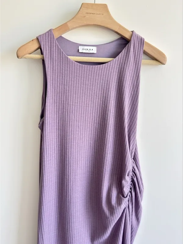 Gilli Ribbed Midi Dress Lavender Side Ruched Sleeveless Bodycon Size L - Image 2