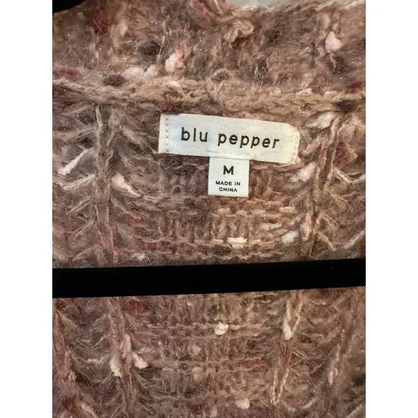 Blu Pepper Sweater Cardigan Pink Open Front Long Speckled Cozy Fuzzy Size Medium - Image 4