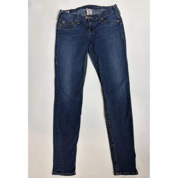 True Religion Y2K Women Dark Wash Skinny Jeans Low Rise Horseshoe Logo Size 30 - Image 2