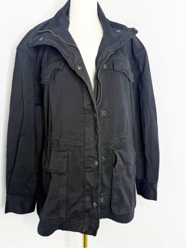 We The Free Free People Arya Utility Jacket Black Cotton Twill Size Medium - Image 2