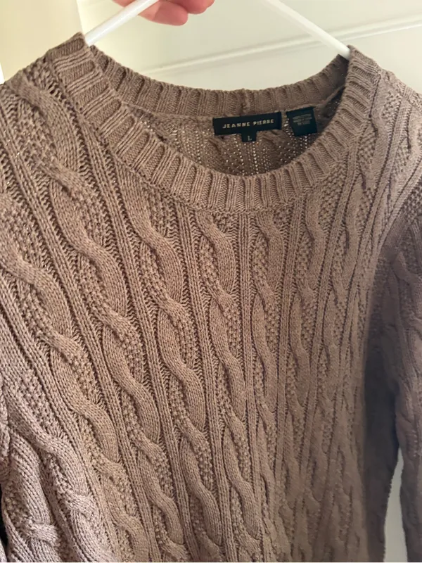 Jeanne Pierre Women's Cable Knit Sweater Tunic Brown With Pockets Size L - Image 2