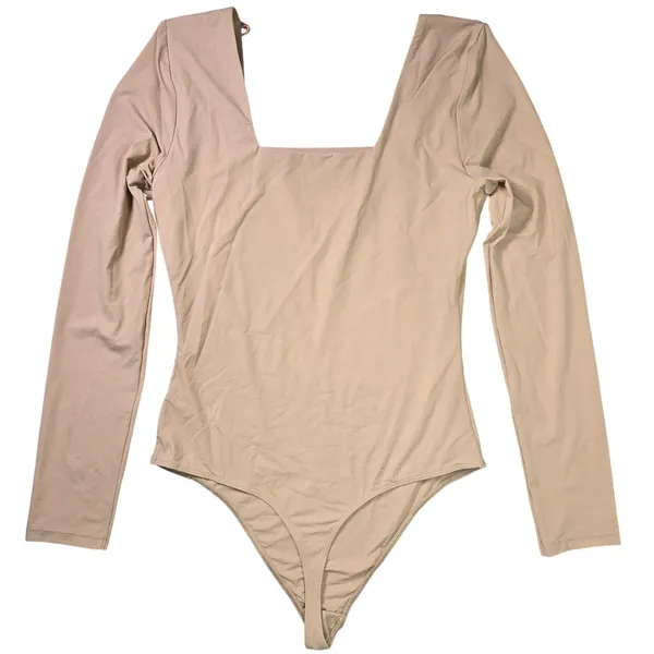 Quince Second Skin Square Neck Long Sleeve‎ Bodysuit Tan Medium CMSL001 NWT - Image 3
