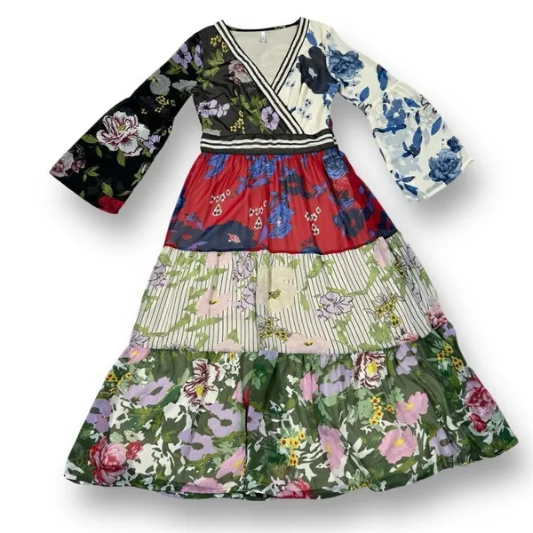 Kaktus Maxi‎ Dress Small Floral Patternblock Patchwork Tiered Cottagecore Boho - Image 14