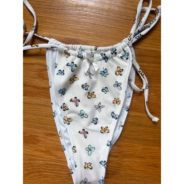 PacSun Swim Eco Butterfly Print Triangle Bikini Set White Multi Bows XS - Image 2