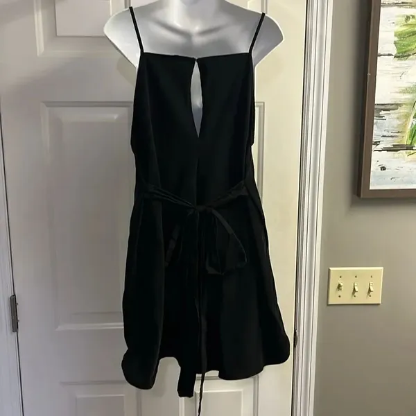 ZARA Black Pull-On Spaghetti Strap Cotton Romper w/ Attached Belt Straps- Large - Image 6