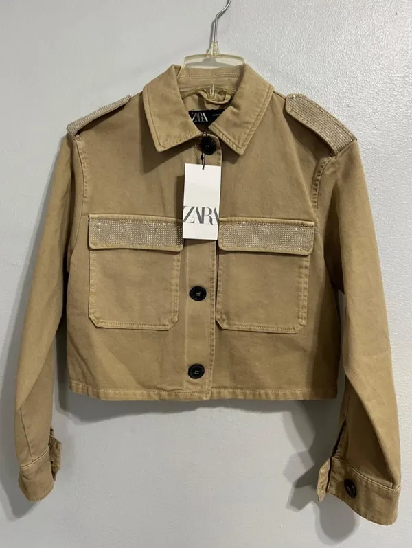 ZARA Cropped Jacket with Rhinestones and Rhinestones - Size XS (NWT) Women's. - Image 4
