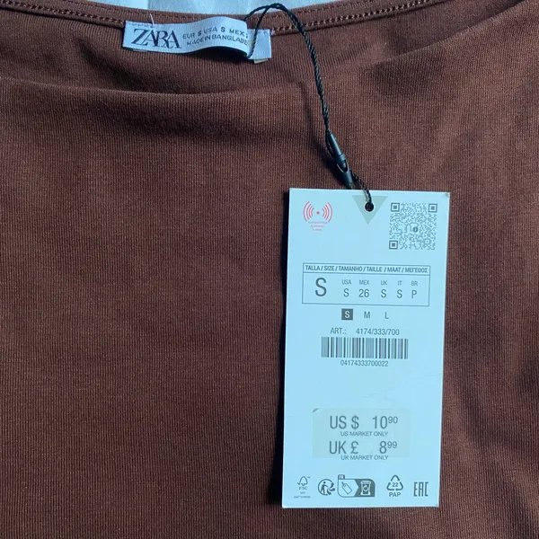Zara Off the Shoulder Boatneck Brown Crop Tank Top NWT Small - Image 2