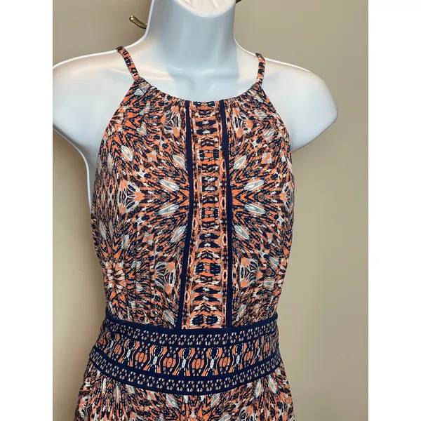 London Times Orange Blue Boho Halter Midi Dress Size 14 - Image 2