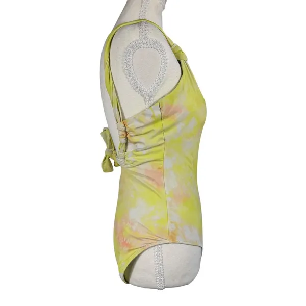 Aerie One Piece Swimsuit Womens Small Yellow Tie Dye Open Back Full Coverage - Image 4