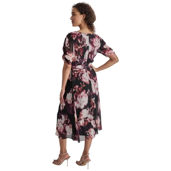 DKNY Womens Printed Surplice-Neck Tie-Waist Dress DD4FI786 Raisin Purple Multi 8 - Image 7