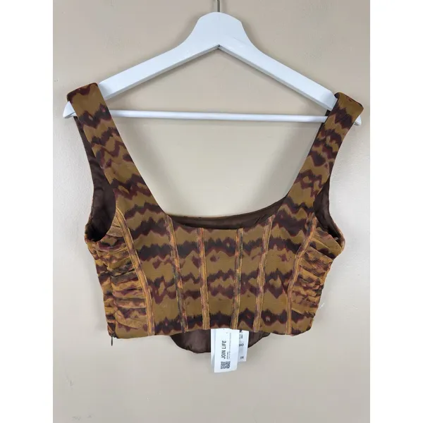 NWT Zara Mesh Corset Top Bustier Size M Brown Geometric Print Y2K Boho Chic - Image 4