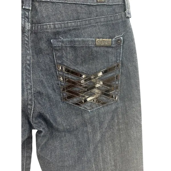 7 For All Mankind‎ Dojo Bootcut Flare Jeans Patent Lattice Pockets 26 Dark Wash - Image 8