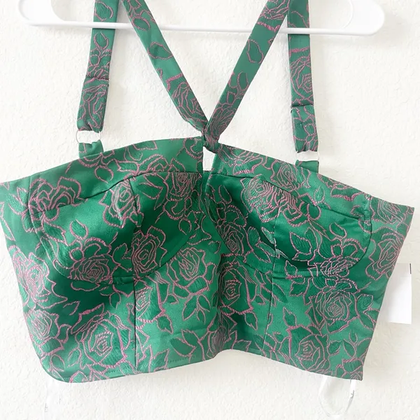 NEW Lulus Pink Green Floral Bustier Crop Blouse Top‎ Size M - Image 5