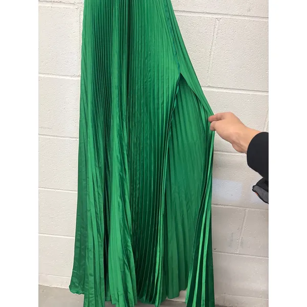 L’IDEE Sz10 Emerald Green Pleated Satin Halter Renaissance Cocktail Evening Gown - Image 5