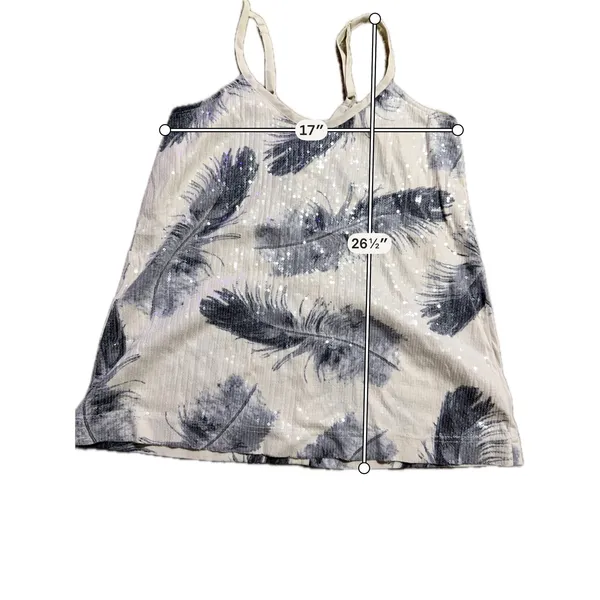 Kimchi Blue Womens Feather Print Sequin Camisole Top Cream Grey V-Neck Small‎ - Image 3