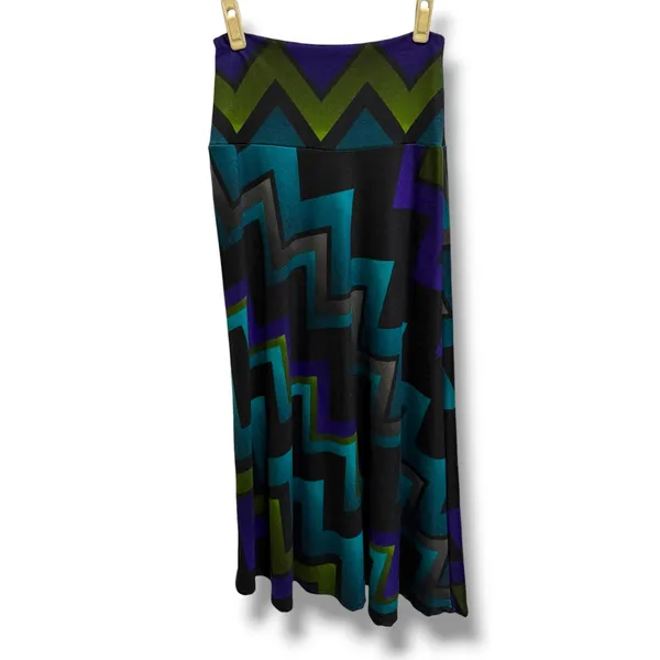 Sunny Leigh Womens Chevron Maxi Skirt Teal Purple Green Geometric‎ A-Line Size S - Image 2