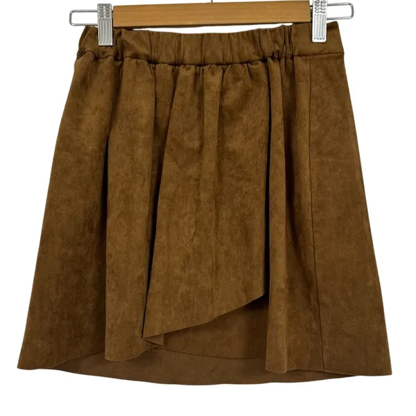 Aritzia Wilfred Free Brown Wrap Mini Skirt Womens XS Faux Suede Date Night - Image 2