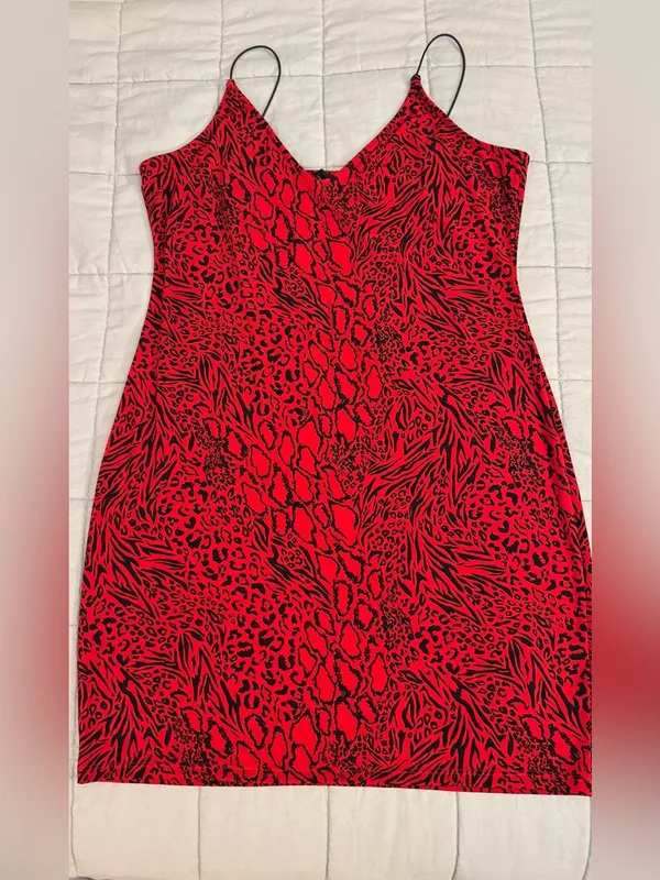 H&M Red and Black Animal Print Slip Dress - Image 2