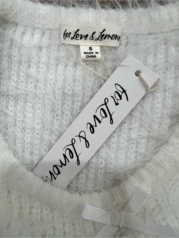 For Love & Lemons Fuzzy Knit Mini Dress White Size Small Bow Detail NWT - Image 5