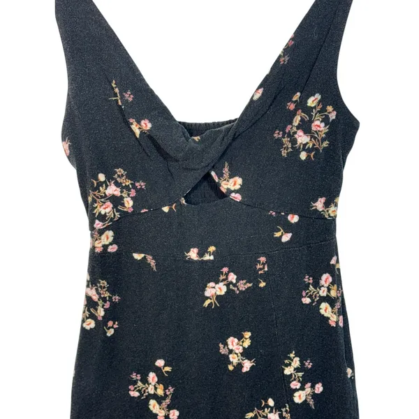 Abercrombie & Fitch Black Floral Smocked Cutout High Slit Midi Dress Womens XS - Image 7