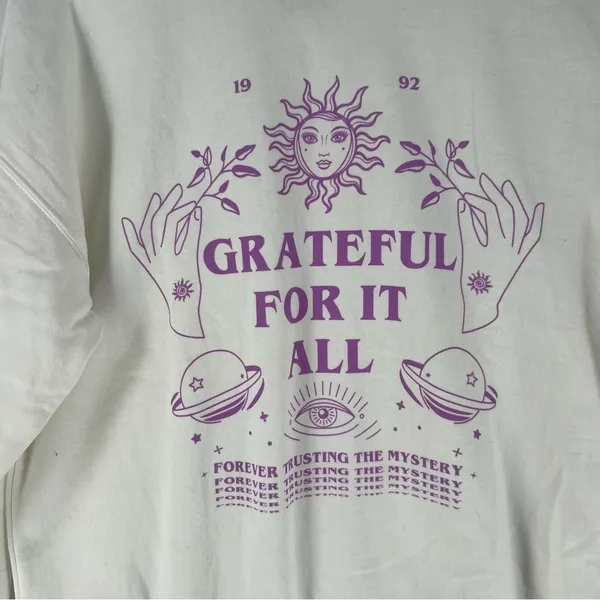 Boohoo White Grateful Sun‎ Sweatshirt Graphic 1992 Zodiac Crewneck M - Image 3