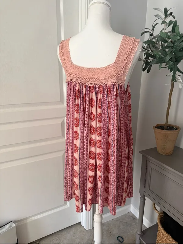 BOG Collective Urban Outfitters Boho Tassel eMidi Dress in Blush and Coral Sz S - Image 2