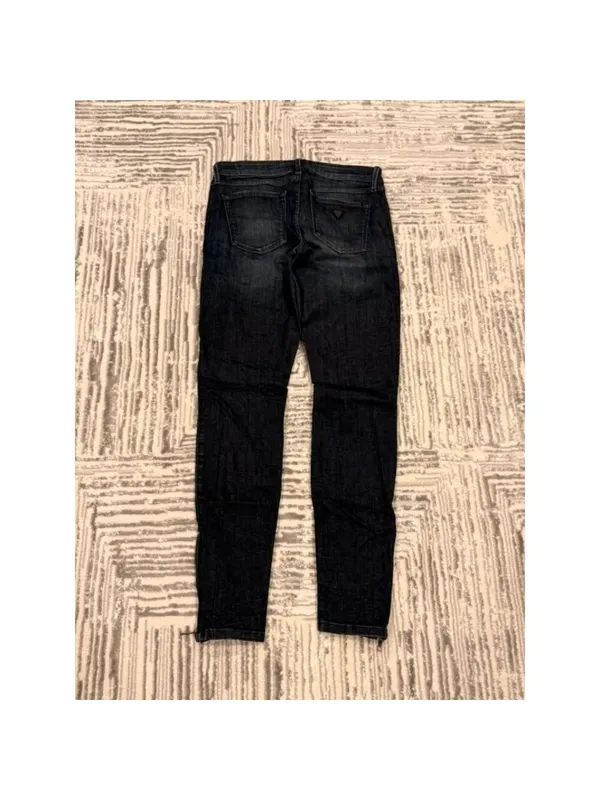GUESS women's 27" waist blue denim skinny jeans with black leather ankle zippers - Image 6