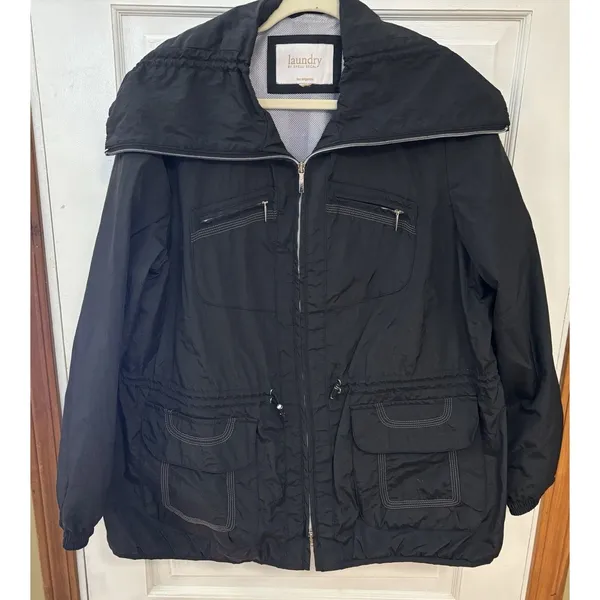 Laundry By Shelli Segal Jacket Black Lightweight Raincoat Pockets See Note Size - Image 3