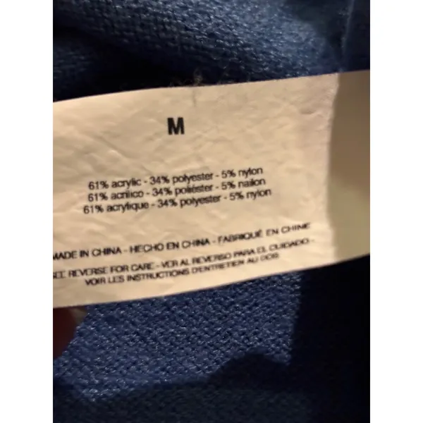Christian Siriano New York Womens Blue‎ Pointelle Sleeve Crewneck Sweater Size M - Image 5