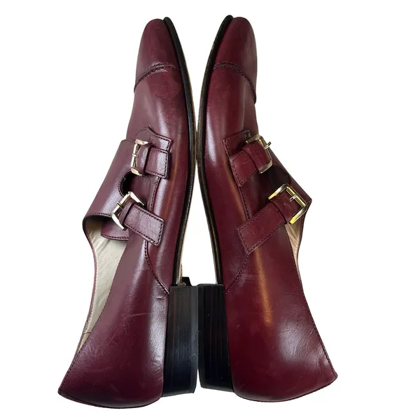 J.Crew Collection Womens Double Monk Strap Shoes Burgundy Leather Cap Toe 8‎ - Image 4